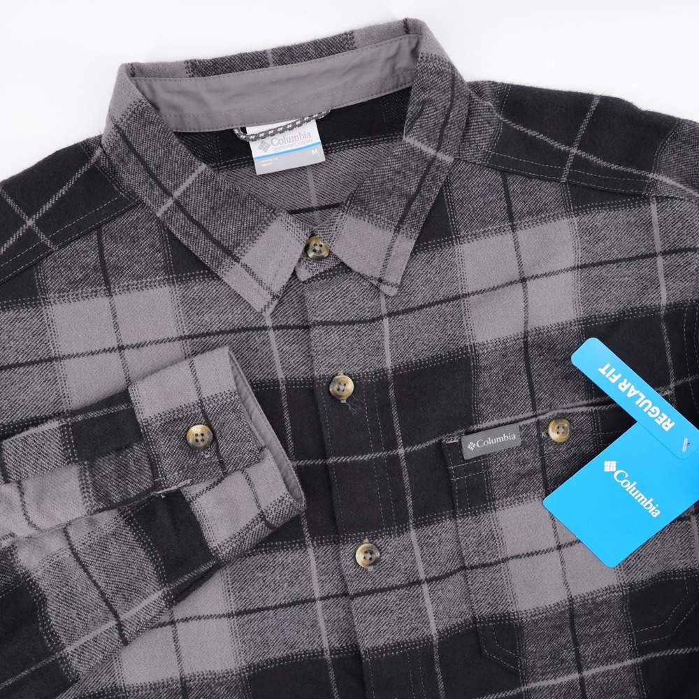 NEW Columbia Pitchstone Heavyweight Flannel II Shirt Grey Long Sleeve Mens M